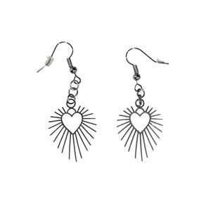 Silver Heart Sunburst Earrings